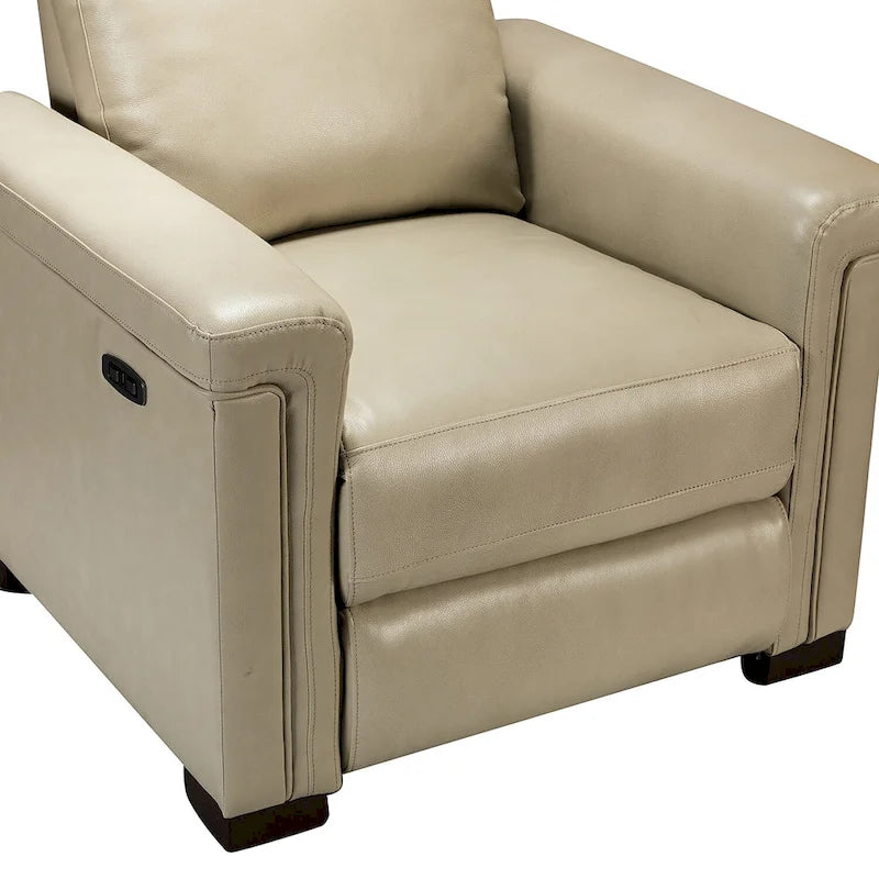 Fauteuil inclinable électrique contemporain classique en cuir véritable Alicia de 88 cm de large avec port USB