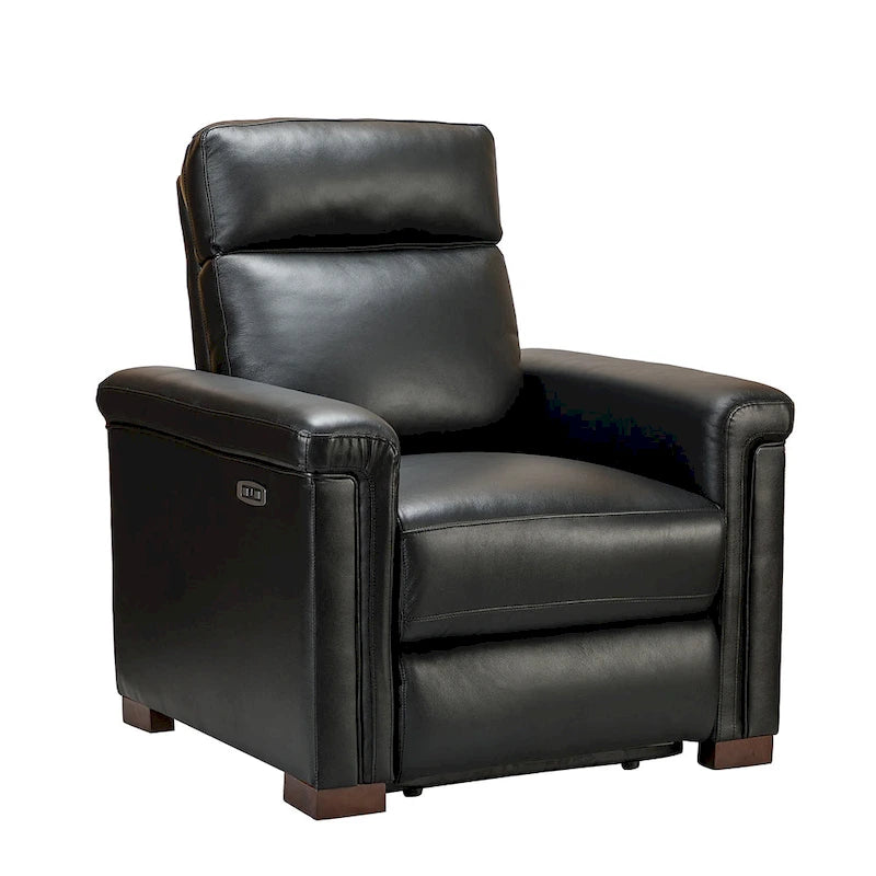Fauteuil inclinable électrique contemporain classique en cuir véritable Alicia de 88 cm de large avec port USB