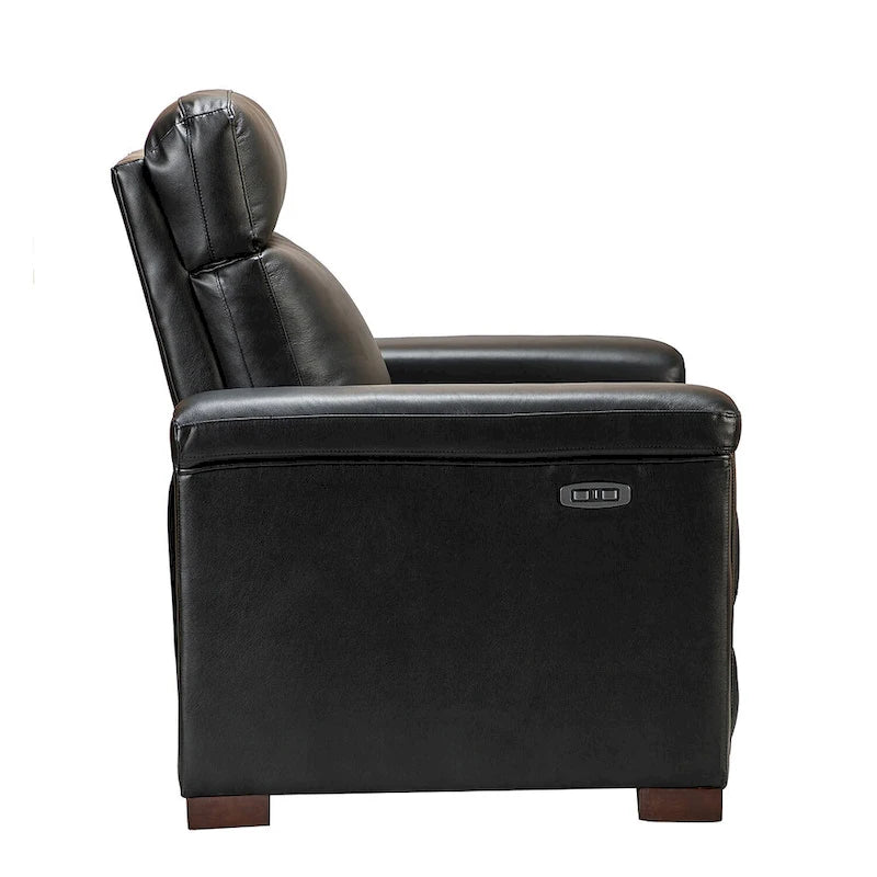 Fauteuil inclinable électrique contemporain classique en cuir véritable Alicia de 88 cm de large avec port USB