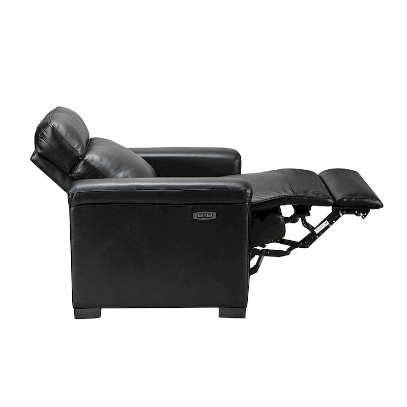 Fauteuil inclinable électrique contemporain classique en cuir véritable Alicia de 88 cm de large avec port USB