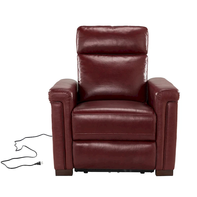 Fauteuil inclinable électrique contemporain classique en cuir véritable Alicia de 88 cm de large avec port USB