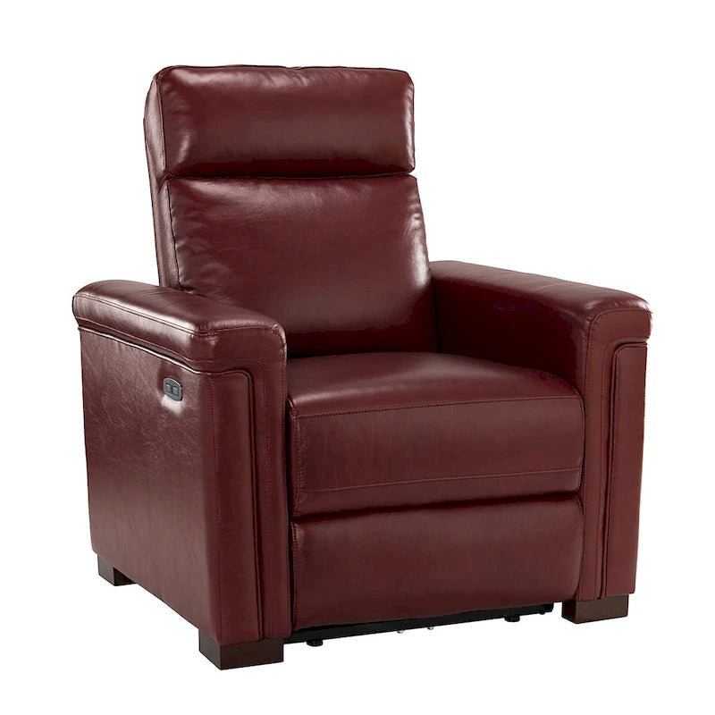 Fauteuil inclinable électrique contemporain classique en cuir véritable Alicia de 88 cm de large avec port USB