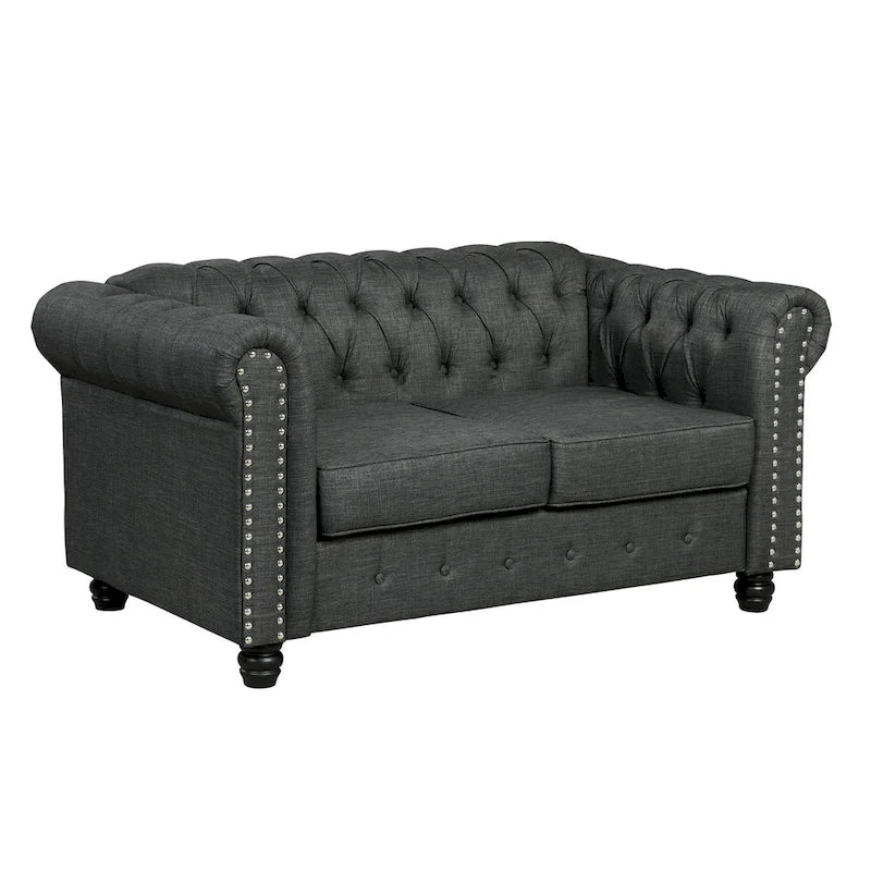 Morden Fort Ensemble 2 pièces Chesterfield capitonné, canapé et causeuse, en tissu, lin, pour salon