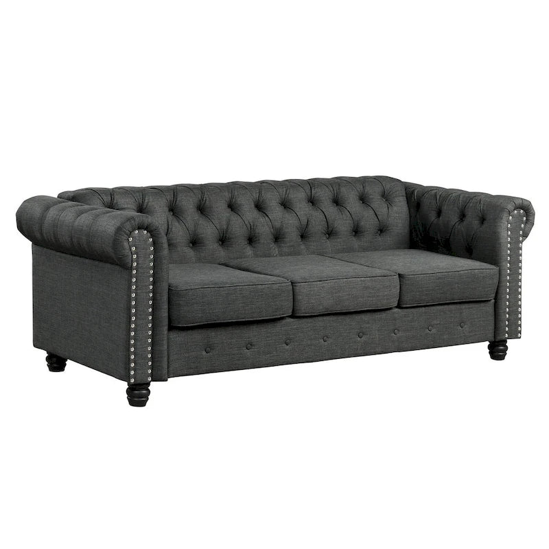 Morden Fort Ensemble 2 pièces Chesterfield capitonné, canapé et causeuse, en tissu, lin, pour salon