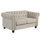 Morden Fort Ensemble 2 pièces Chesterfield capitonné, canapé et causeuse, en tissu, lin, pour salon