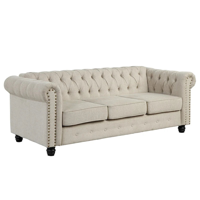 Morden Fort Ensemble 2 pièces Chesterfield capitonné, canapé et causeuse, en tissu, lin, pour salon