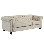 Morden Fort Ensemble 2 pièces Chesterfield capitonné, canapé et causeuse, en tissu, lin, pour salon