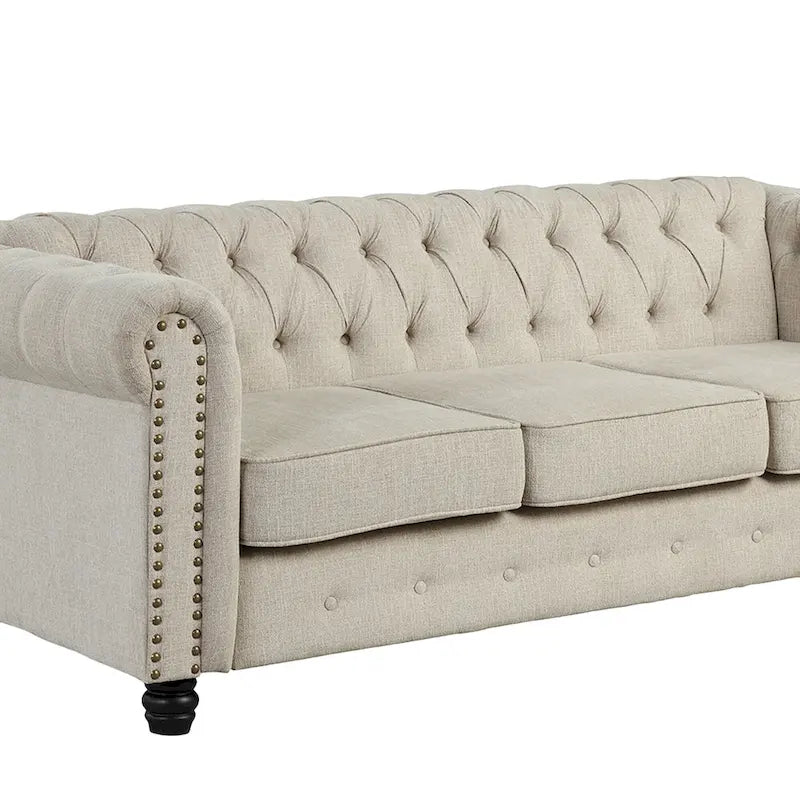 Morden Fort Ensemble 2 pièces Chesterfield capitonné, canapé et causeuse, en tissu, lin, pour salon
