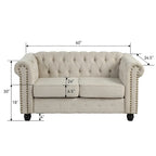 Morden Fort Ensemble 2 pièces Chesterfield capitonné, canapé et causeuse, en tissu, lin, pour salon