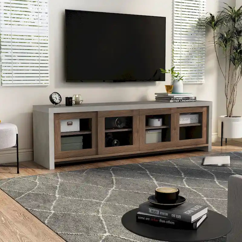 Meuble TV de rangement multifonctionnel en verre Haylin Contemporary de 71 pouces