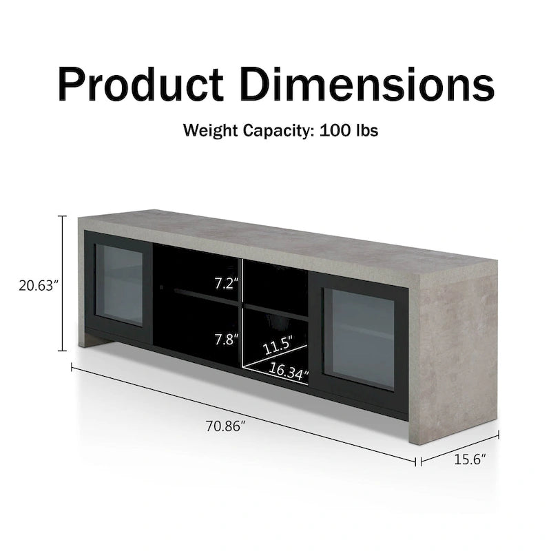 Meuble TV de rangement multifonctionnel en verre Haylin Contemporary de 71 pouces