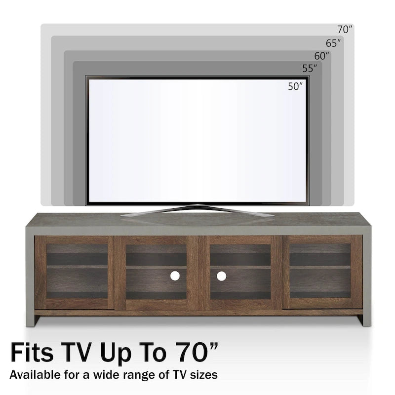 Meuble TV de rangement multifonctionnel en verre Haylin Contemporary de 71 pouces