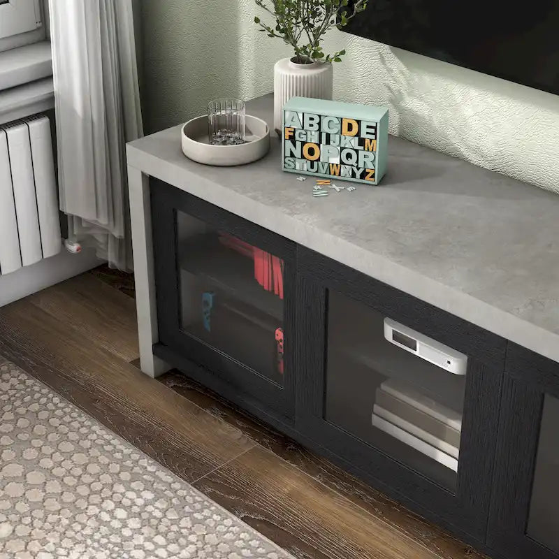 Meuble TV de rangement multifonctionnel en verre Haylin Contemporary de 71 pouces