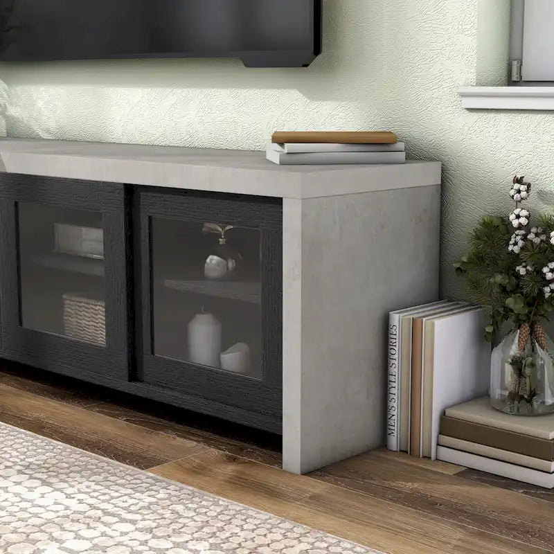 Meuble TV de rangement multifonctionnel en verre Haylin Contemporary de 71 pouces
