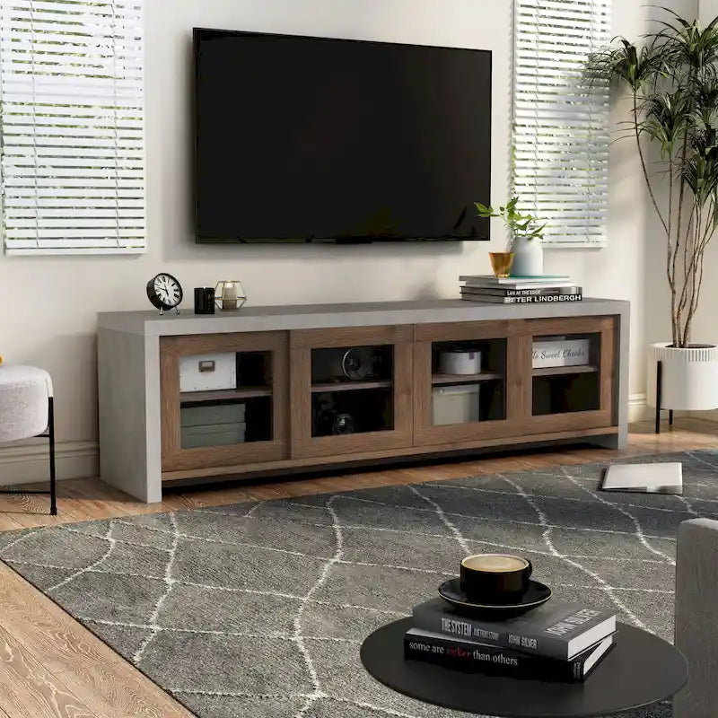 Meuble TV de rangement multifonctionnel en verre Haylin Contemporary de 71 pouces