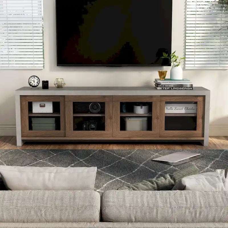 Meuble TV de rangement multifonctionnel en verre Haylin Contemporary de 71 pouces