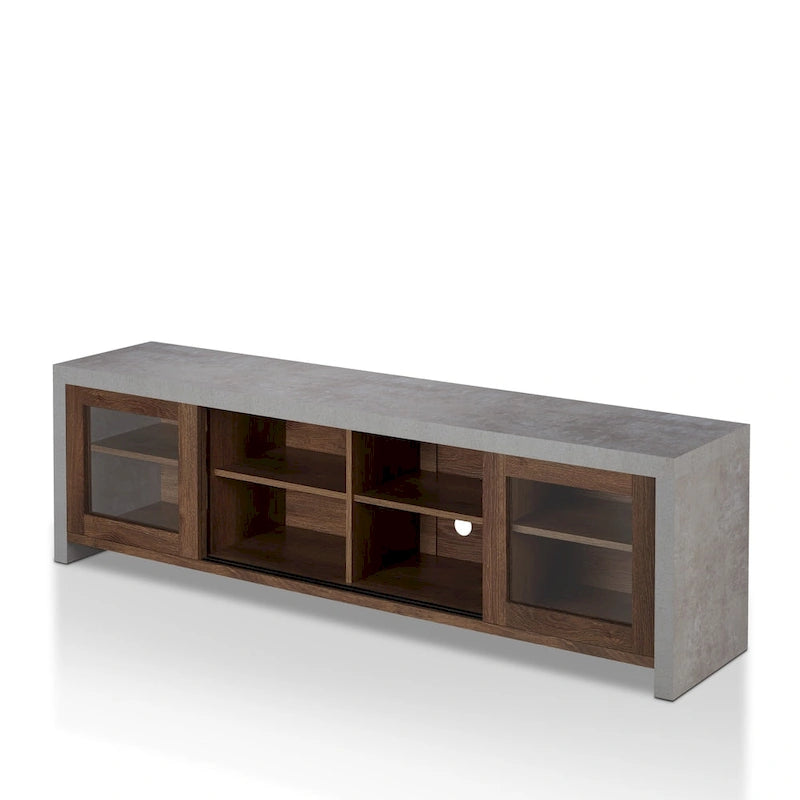 Meuble TV de rangement multifonctionnel en verre Haylin Contemporary de 71 pouces
