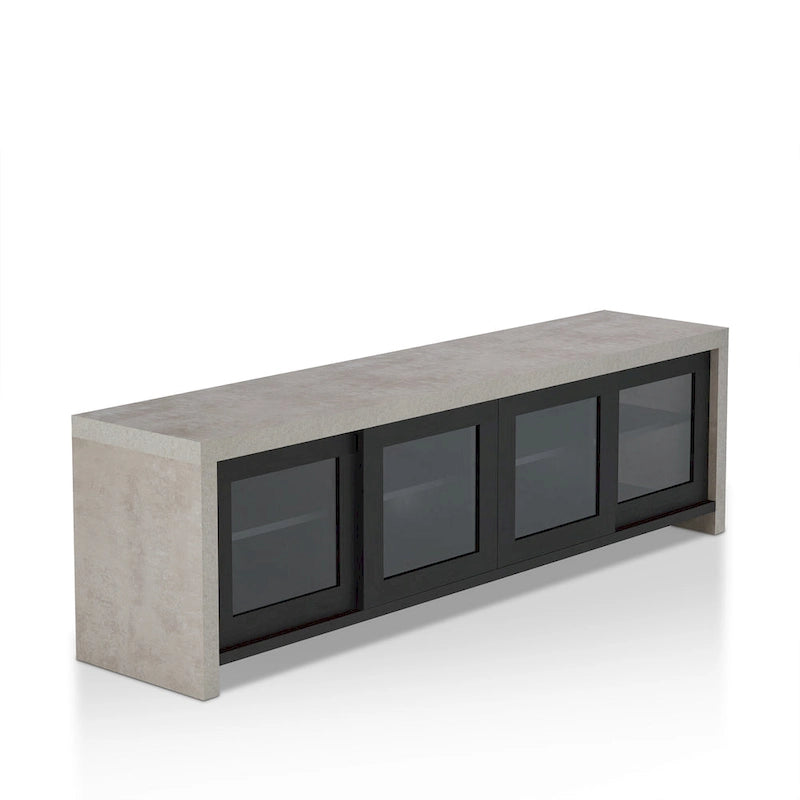 Meuble TV de rangement multifonctionnel en verre Haylin Contemporary de 71 pouces