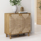 Meuble d'appoint Nathan James Beacon en bois avec portes en jonc de mer et étagère réglable