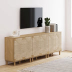 Meuble d'appoint Nathan James Beacon en bois avec portes en jonc de mer et étagère réglable