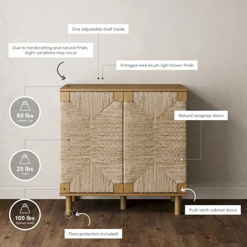 Meuble d'appoint Nathan James Beacon en bois avec portes en jonc de mer et étagère réglable