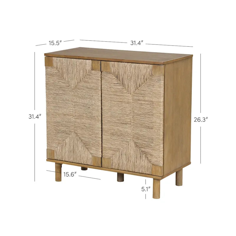 Meuble d'appoint Nathan James Beacon en bois avec portes en jonc de mer et étagère réglable