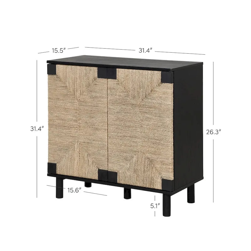 Meuble d'appoint Nathan James Beacon en bois avec portes en jonc de mer et étagère réglable