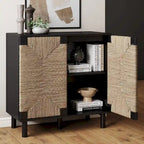 Meuble d'appoint Nathan James Beacon en bois avec portes en jonc de mer et étagère réglable