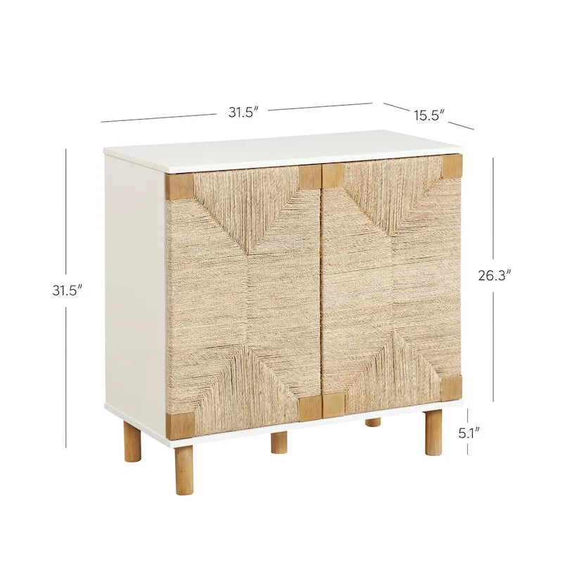 Meuble d'appoint Nathan James Beacon en bois avec portes en jonc de mer et étagère réglable