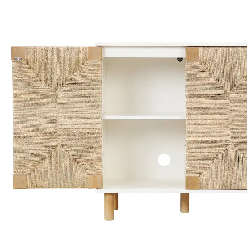 Meuble d'appoint Nathan James Beacon en bois avec portes en jonc de mer et étagère réglable