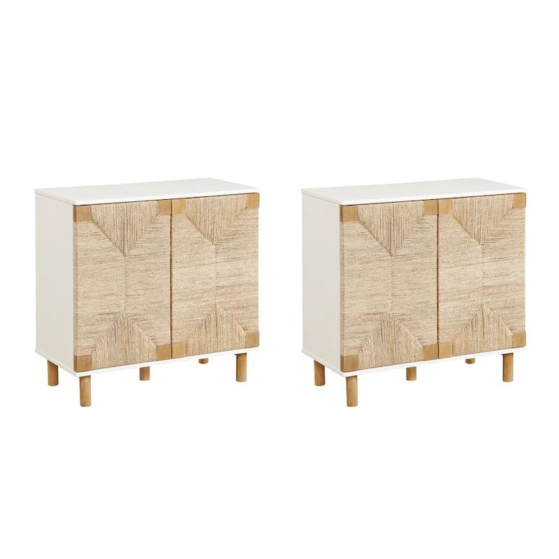 Meuble d'appoint Nathan James Beacon en bois avec portes en jonc de mer et étagère réglable
