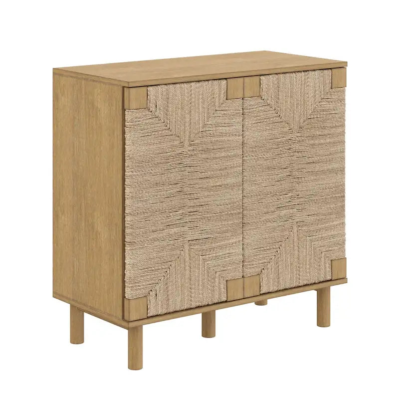 Meuble d'appoint Nathan James Beacon en bois avec portes en jonc de mer et étagère réglable