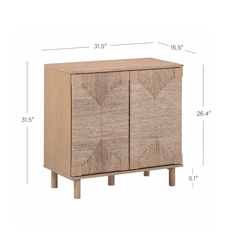 Meuble d'appoint Nathan James Beacon en bois avec portes en jonc de mer et étagère réglable