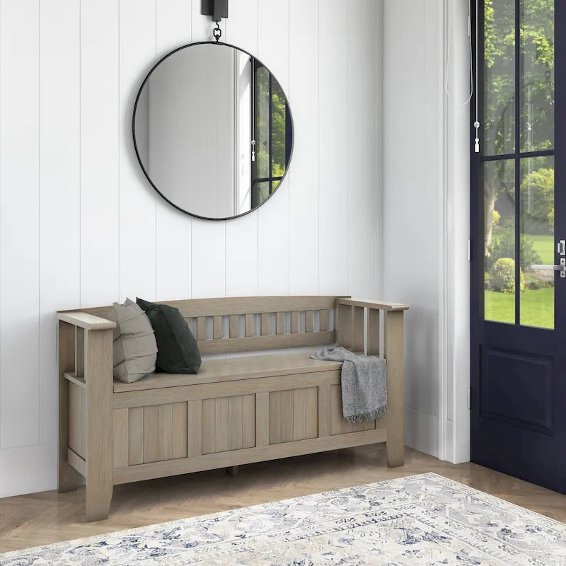 Banc de rangement en bois massif 48 po WYNDENHALL Normandy pour entrée