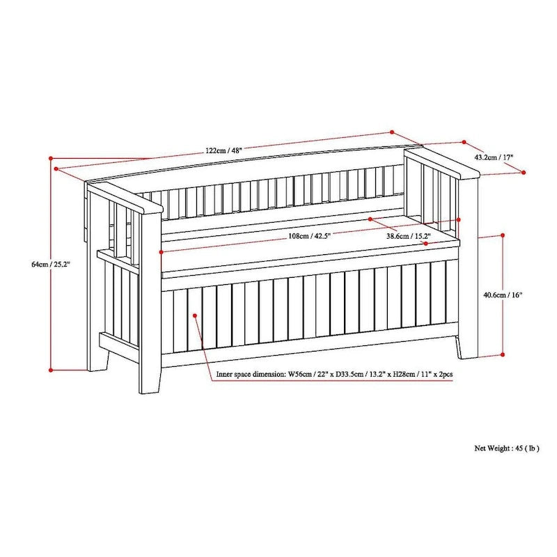 Banc de rangement en bois massif 48 po WYNDENHALL Normandy pour entrée