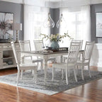Ensemble de 7 pièces de table à pieds Magnolia Manor, blanc antique, écorce patinée
