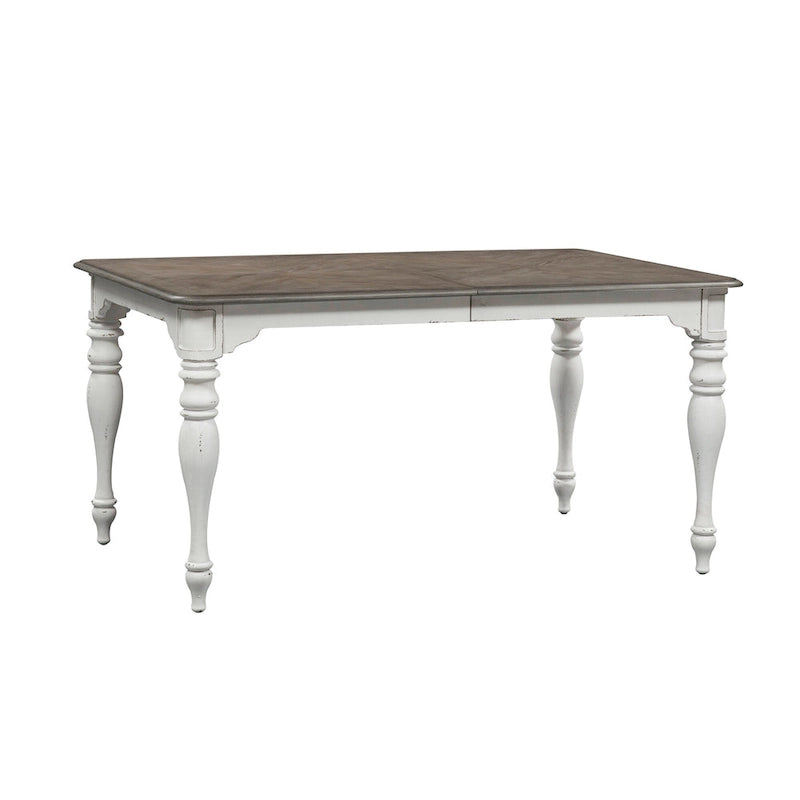 Ensemble de 7 pièces de table à pieds Magnolia Manor, blanc antique, écorce patinée