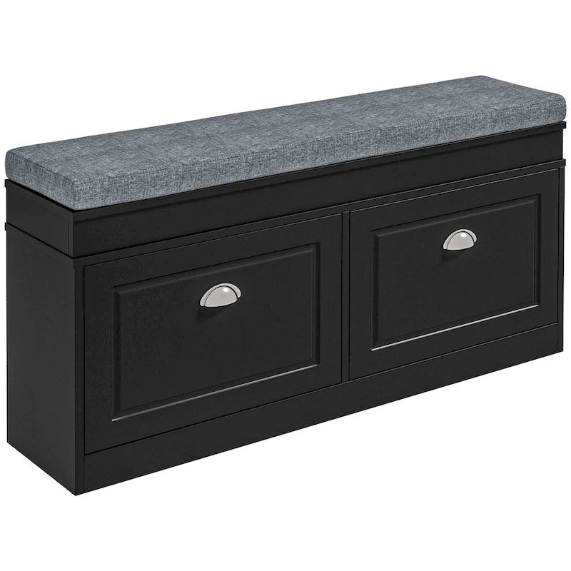 Banc à chaussures HOMCOM pour entrée, meuble de rangement avec coussin, 2 tiroirs, étagère réglable, blanc - 41 x 9,5 x 21,75