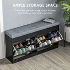 Banc à chaussures HOMCOM pour entrée, meuble de rangement avec coussin, 2 tiroirs, étagère réglable, blanc - 41 x 9,5 x 21,75