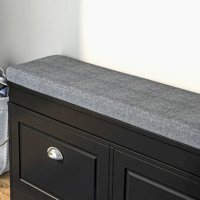Banc à chaussures HOMCOM pour entrée, meuble de rangement avec coussin, 2 tiroirs, étagère réglable, blanc - 41 x 9,5 x 21,75