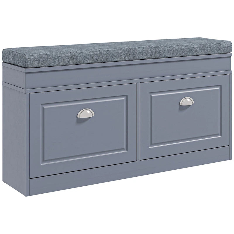 Banc à chaussures HOMCOM pour entrée, meuble de rangement avec coussin, 2 tiroirs, étagère réglable, blanc - 41 x 9,5 x 21,75