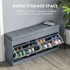 Banc à chaussures HOMCOM pour entrée, meuble de rangement avec coussin, 2 tiroirs, étagère réglable, blanc - 41 x 9,5 x 21,75