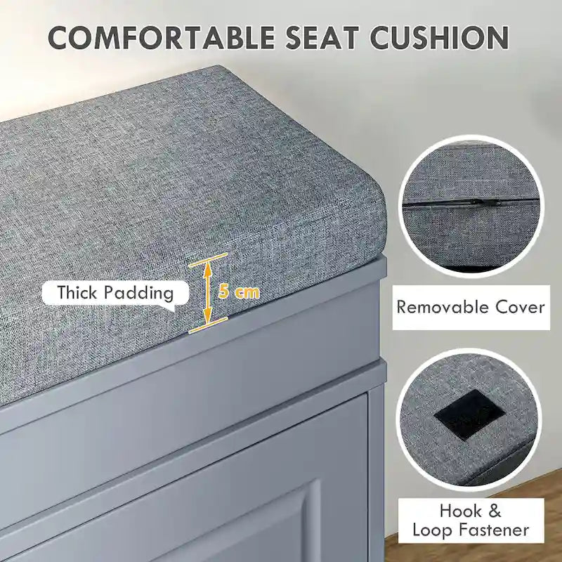 Banc à chaussures HOMCOM pour entrée, meuble de rangement avec coussin, 2 tiroirs, étagère réglable, blanc - 41 x 9,5 x 21,75