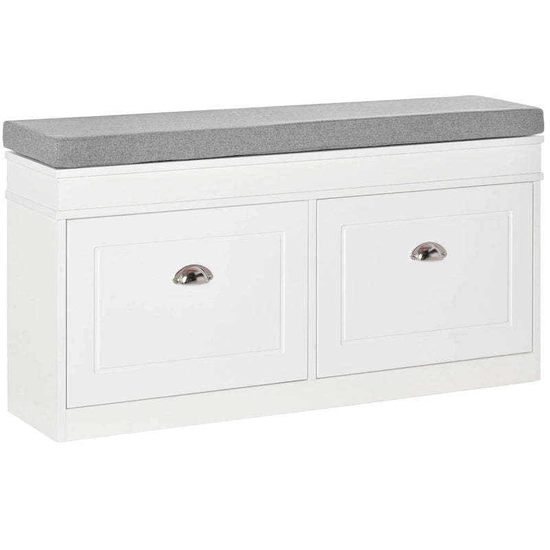 Banc à chaussures HOMCOM pour entrée, meuble de rangement avec coussin, 2 tiroirs, étagère réglable, blanc - 41 x 9,5 x 21,75