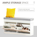 Banc à chaussures HOMCOM pour entrée, meuble de rangement avec coussin, 2 tiroirs, étagère réglable, blanc - 41 x 9,5 x 21,75