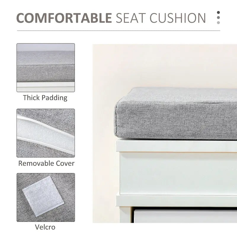 Banc à chaussures HOMCOM pour entrée, meuble de rangement avec coussin, 2 tiroirs, étagère réglable, blanc - 41 x 9,5 x 21,75