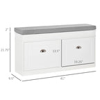 Banc à chaussures HOMCOM pour entrée, meuble de rangement avec coussin, 2 tiroirs, étagère réglable, blanc - 41 x 9,5 x 21,75