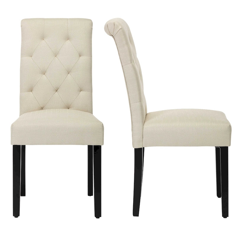 Chaises de salle à manger Parson à dossier haut capitonnées en tissu et pieds noirs, ensemble de 2