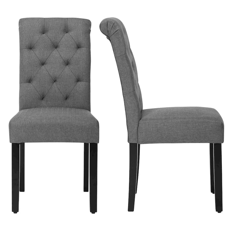 Chaises de salle à manger Parson à dossier haut capitonnées en tissu et pieds noirs, ensemble de 2