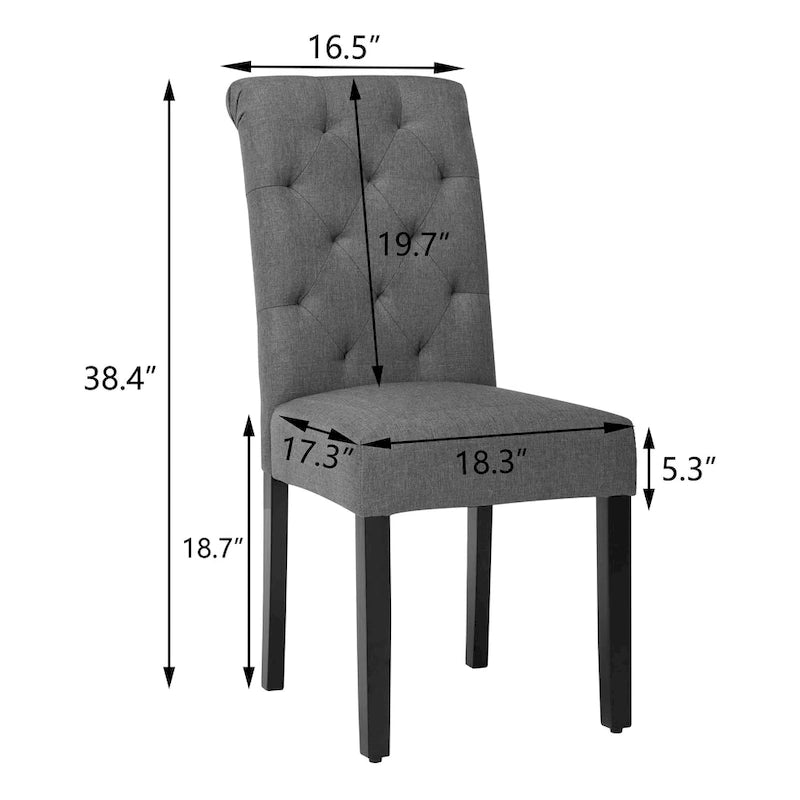 Chaises de salle à manger Parson à dossier haut capitonnées en tissu et pieds noirs, ensemble de 2